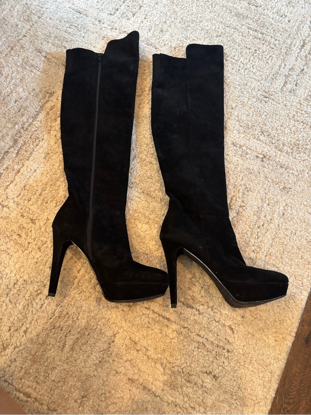 Stuart Weitzman Black Suede Over-the-Knee Platform Stiletto Boots